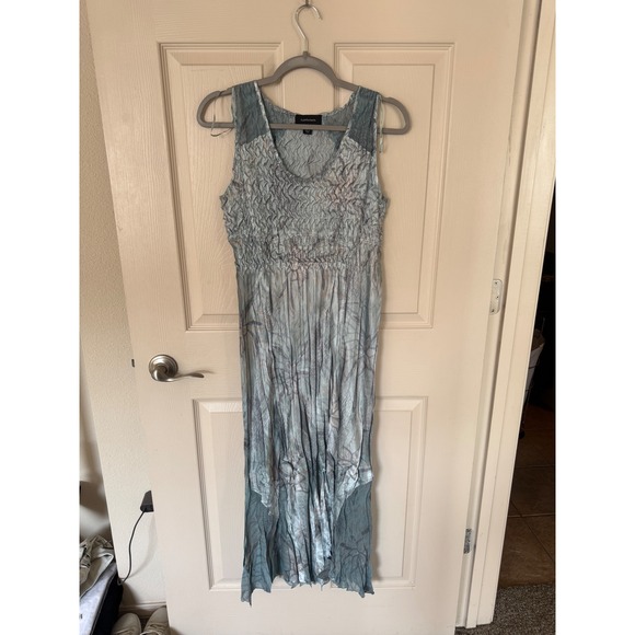 R&M Richards Maxi Dress Crinkle Sleeveless Party‎ Dress Blue Size L y2 - Picture 1 of 8